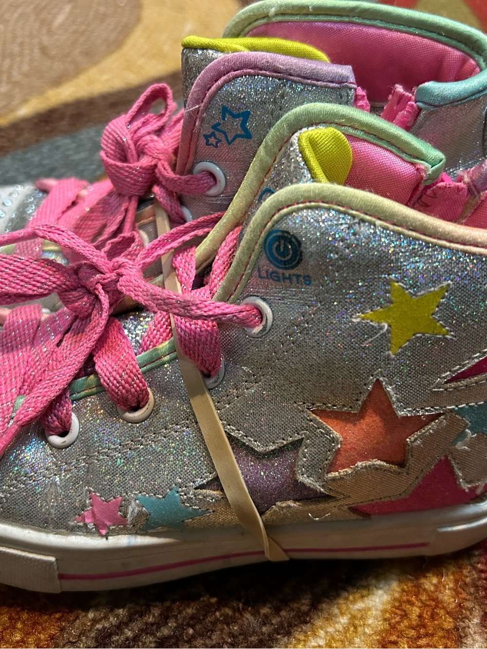 Kids Light-Up Glitter Star High-Top Sneakers - Pink & Multicolor